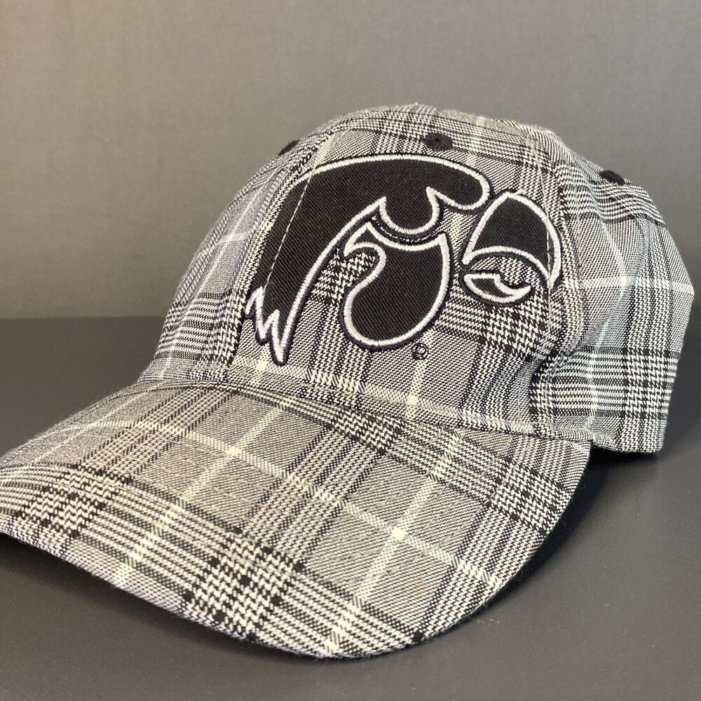Men's Iowa Hawkeyes Logo Plaid Hat Cap NCAA Captivating Headgear  Grey Black
